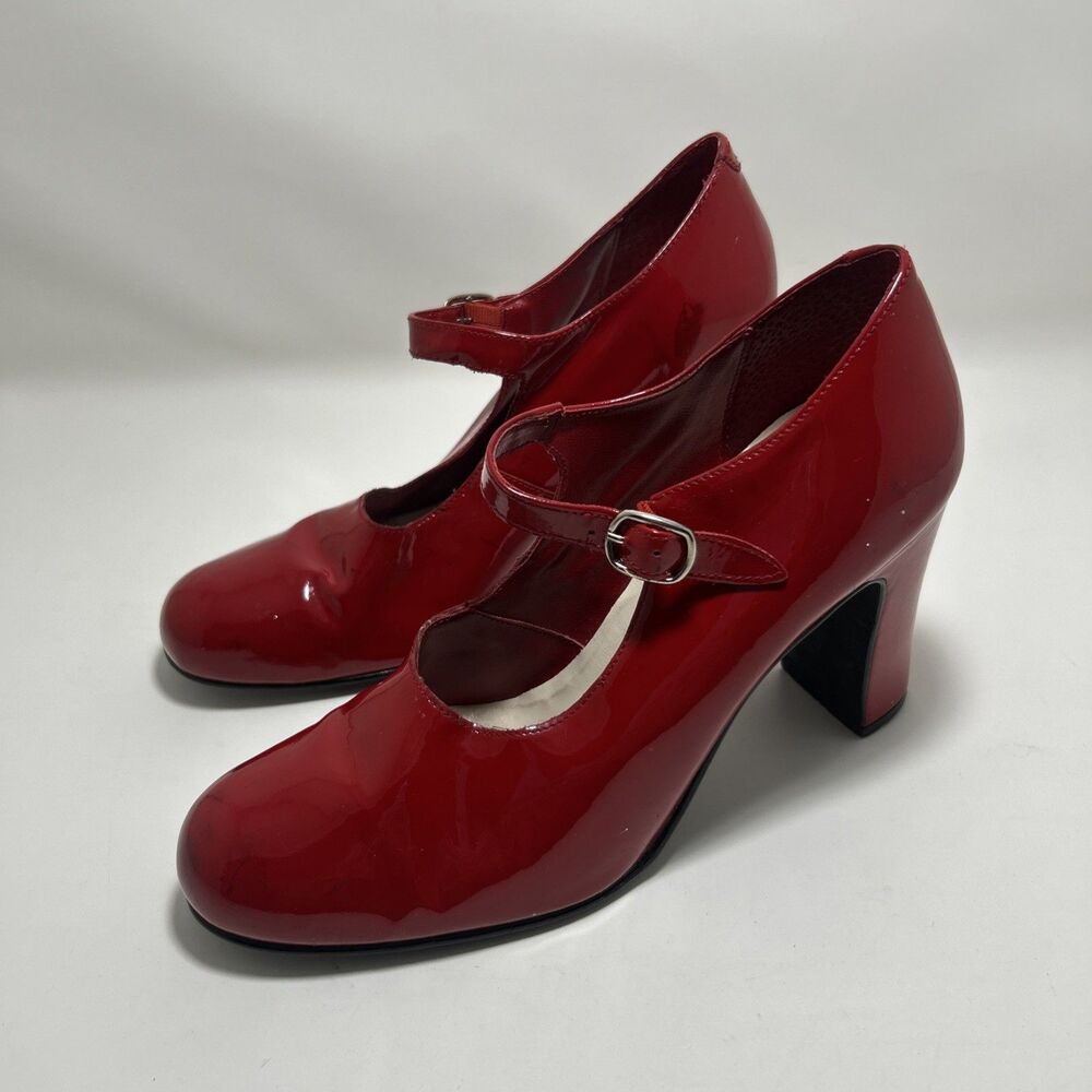 Vintage 80s Wild Pair Red Patent Leather Mary Jane Heels Brazil Size 7.5 B